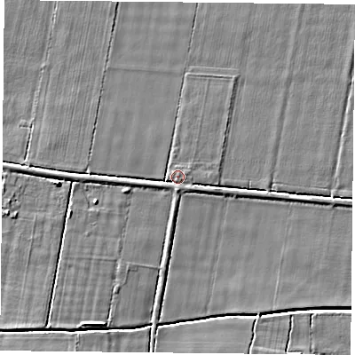 Shaded relief map of the ground around DN140EN, computed from Environment Agency LiDAR. The ground here sits at about 5 m above sea level and falls 5 m across the surrounding 800 m. Surface water reaching this point runs off ground lying to the east-north-east, 0.9 m higher.