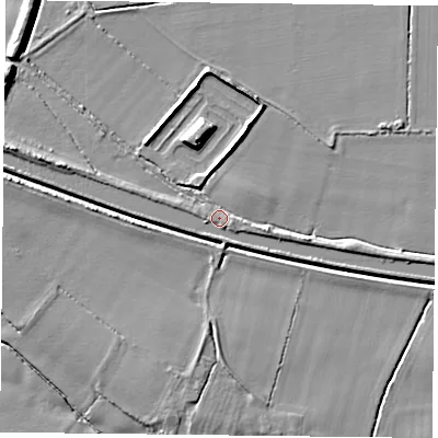 Shaded relief map of the ground around DN140EY, computed from Environment Agency LiDAR. The ground here sits at about 5 m above sea level and falls 8 m across the surrounding 800 m. Surface water reaching this point runs off ground lying to the south-south-east, 1.0 m higher.