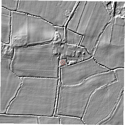 Shaded relief map of the ground around DN140FA, computed from Environment Agency LiDAR. The ground here sits at about 5 m above sea level and falls 4 m across the surrounding 800 m. Surface water reaching this point runs off ground lying to the east-south-east, 2.2 m higher.