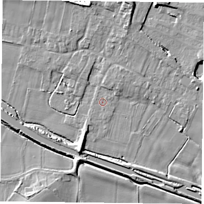 Shaded relief map of the ground around DN140HG, computed from Environment Agency LiDAR. The ground here sits at about 5 m above sea level and falls 12 m across the surrounding 800 m. Surface water reaching this point runs off ground lying to the north-north-east, 1.6 m higher.