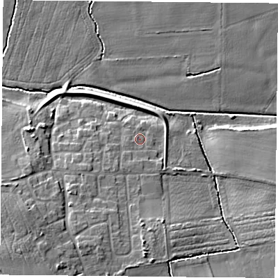 Shaded relief map of the ground around DN140PA, computed from Environment Agency LiDAR. The ground here sits at about 7 m above sea level and falls 12 m across the surrounding 800 m. Surface water reaching this point runs off ground lying to the south-south-west, 4.2 m higher.