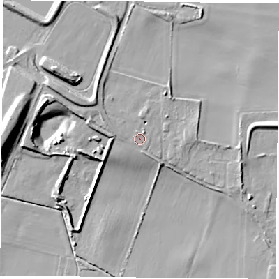 Shaded relief map of the ground around DN140RJ, computed from Environment Agency LiDAR. The ground here sits at about 11 m above sea level and falls 18 m across the surrounding 800 m. Surface water reaching this point runs off ground lying to the north-west, 4.4 m higher.