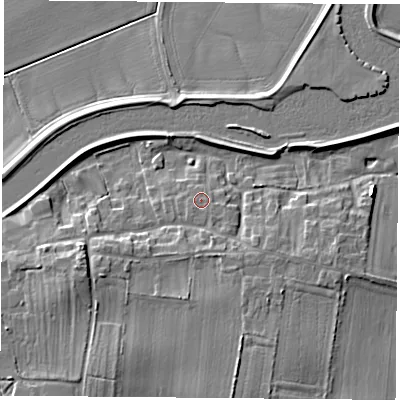Shaded relief map of the ground around DN140SN, computed from Environment Agency LiDAR. The ground here sits at about 9 m above sea level and falls 9 m across the surrounding 800 m. Surface water reaching this point runs off ground lying to the south-west, 0.7 m higher.