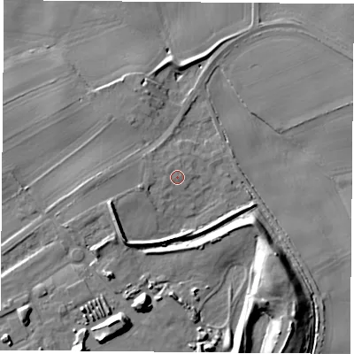 Shaded relief map of the ground around DN140TA, computed from Environment Agency LiDAR. The ground here sits at about 11 m above sea level and falls 17 m across the surrounding 800 m. Surface water reaching this point runs off ground lying to the west, 1.3 m higher.