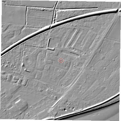 Shaded relief map of the ground around DN145AD, computed from Environment Agency LiDAR. The ground here sits at about 3 m above sea level and falls 9 m across the surrounding 800 m. Surface water reaching this point runs off ground lying to the east, 0.7 m higher.
