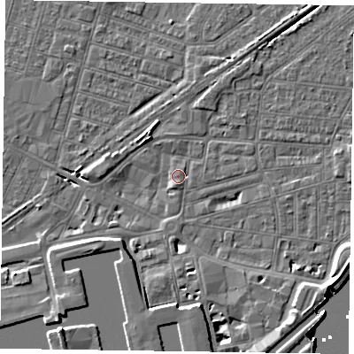 Shaded relief map of the ground around DN145AF, computed from Environment Agency LiDAR. The ground here sits at about 3 m above sea level and falls 8 m across the surrounding 800 m. Surface water reaching this point runs off ground lying to the south-south-west, 1.4 m higher.