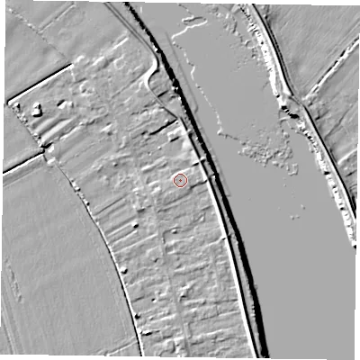 Shaded relief map of the ground around DN145AG, computed from Environment Agency LiDAR. The ground here sits at about 5 m above sea level and falls 6 m across the surrounding 800 m. Surface water reaching this point runs off ground lying to the east-north-east, 2.6 m higher.