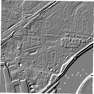 Shaded relief map of the ground around DN145AL, computed from Environment Agency LiDAR. The ground here sits at about 3 m above sea level and falls 7 m across the surrounding 800 m. Surface water reaching this point runs off ground lying to the south-south-west, 0.8 m higher.