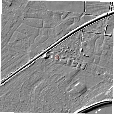 Shaded relief map of the ground around DN145BL, computed from Environment Agency LiDAR. The ground here sits at about 3 m above sea level and falls 7 m across the surrounding 800 m. Surface water reaching this point runs off ground lying to the south-south-west, 0.6 m higher.