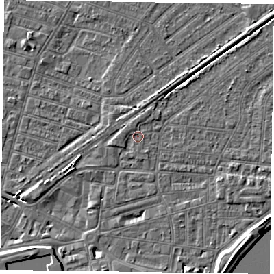 Shaded relief map of the ground around DN145BN, computed from Environment Agency LiDAR. The ground here sits at about 3 m above sea level and falls 7 m across the surrounding 800 m. Surface water reaching this point runs off ground lying to the north-west, 0.8 m higher.