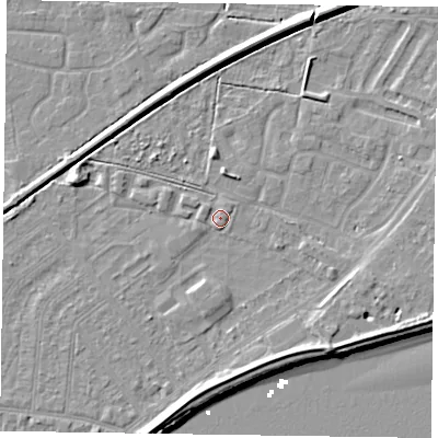 Shaded relief map of the ground around DN145BX, computed from Environment Agency LiDAR. The ground here sits at about 3 m above sea level and falls 7 m across the surrounding 800 m. Surface water reaching this point runs off ground lying to the south-east, 4.3 m higher.