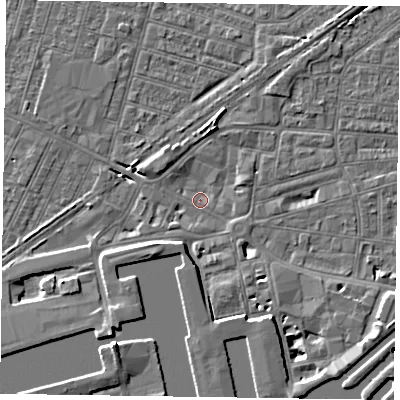 Shaded relief map of the ground around DN145DE, computed from Environment Agency LiDAR. The ground here sits at about 3 m above sea level and falls 8 m across the surrounding 800 m. Surface water reaching this point runs off ground lying to the south-west, 3.7 m higher.