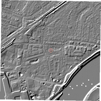 Shaded relief map of the ground around DN145DP, computed from Environment Agency LiDAR. The ground here sits at about 3 m above sea level and falls 7 m across the surrounding 800 m. Surface water reaching this point runs off ground lying to the south-south-west, 4.8 m higher.