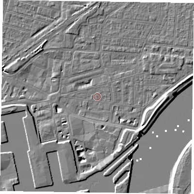 Shaded relief map of the ground around DN145EB, computed from Environment Agency LiDAR. The ground here sits at about 3 m above sea level and falls 7 m across the surrounding 800 m. Surface water reaching this point runs off ground lying to the south-south-west, 4.5 m higher.