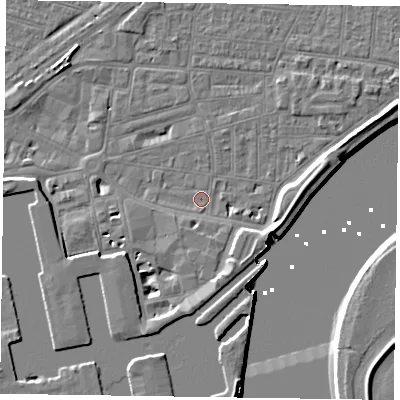 Shaded relief map of the ground around DN145EE, computed from Environment Agency LiDAR. The ground here sits at about 3 m above sea level and falls 7 m across the surrounding 800 m. Surface water reaching this point runs off ground lying to the south-south-east, 1.7 m higher.