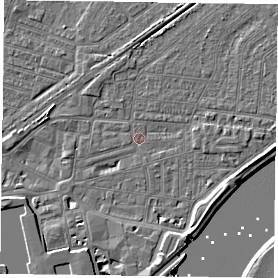 Shaded relief map of the ground around DN145EG, computed from Environment Agency LiDAR. The ground here sits at about 3 m above sea level and falls 7 m across the surrounding 800 m. Surface water reaching this point runs off ground lying to the south-south-west, 4.8 m higher.