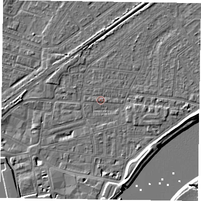 Shaded relief map of the ground around DN145EH, computed from Environment Agency LiDAR. The ground here sits at about 3 m above sea level and falls 7 m across the surrounding 800 m. Surface water reaching this point runs off ground lying to the south-south-west, 4.8 m higher.