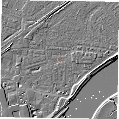 Shaded relief map of the ground around DN145EL, computed from Environment Agency LiDAR. The ground here sits at about 3 m above sea level and falls 7 m across the surrounding 800 m. Surface water reaching this point runs off ground lying to the south-west, 0.8 m higher.