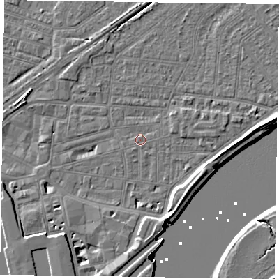 Shaded relief map of the ground around DN145EP, computed from Environment Agency LiDAR. The ground here sits at about 3 m above sea level and falls 7 m across the surrounding 800 m. Surface water reaching this point runs off ground lying to the west-south-west, 0.7 m higher.