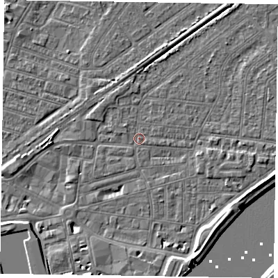 Shaded relief map of the ground around DN145EQ, computed from Environment Agency LiDAR. The ground here sits at about 3 m above sea level and falls 7 m across the surrounding 800 m. Surface water reaching this point runs off ground lying to the south-west, 3.7 m higher.