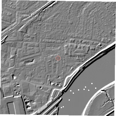 Shaded relief map of the ground around DN145ER, computed from Environment Agency LiDAR. The ground here sits at about 3 m above sea level and falls 7 m across the surrounding 800 m. Surface water reaching this point runs off ground lying to the south-south-west, 2.4 m higher.