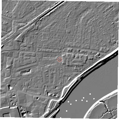 Shaded relief map of the ground around DN145EW, computed from Environment Agency LiDAR. The ground here sits at about 3 m above sea level and falls 7 m across the surrounding 800 m. Surface water reaching this point runs off ground lying to the west-south-west, 0.7 m higher.