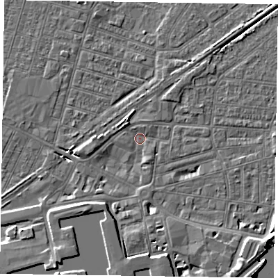 Shaded relief map of the ground around DN145EZ, computed from Environment Agency LiDAR. The ground here sits at about 3 m above sea level and falls 8 m across the surrounding 800 m. Surface water reaching this point runs off ground lying to the south-west, 3.7 m higher.