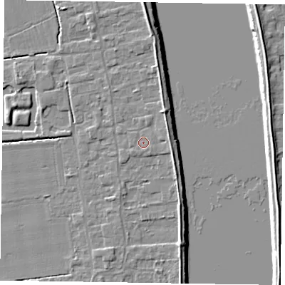 Shaded relief map of the ground around DN145FD, computed from Environment Agency LiDAR. The ground here sits at about 4 m above sea level and falls 7 m across the surrounding 800 m. Surface water reaching this point runs off ground lying to the south-south-east, 0.7 m higher.