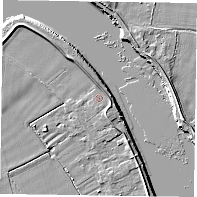 Shaded relief map of the ground around DN145FL, computed from Environment Agency LiDAR. The ground here sits at about 5 m above sea level and falls 7 m across the surrounding 800 m. Surface water reaching this point runs off ground lying to the north-east, 2.1 m higher.