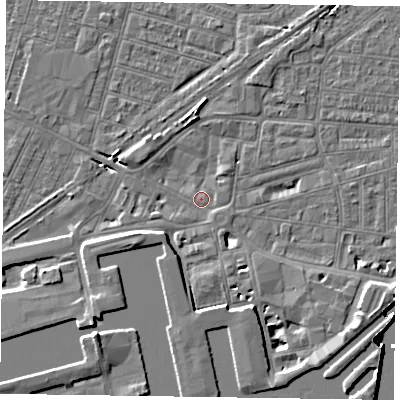 Shaded relief map of the ground around DN145GD, computed from Environment Agency LiDAR. The ground here sits at about 3 m above sea level and falls 8 m across the surrounding 800 m. Surface water reaching this point runs off ground lying to the south-west, 3.0 m higher.