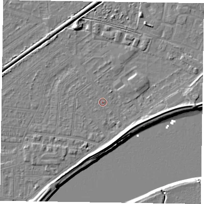 Shaded relief map of the ground around DN145HG, computed from Environment Agency LiDAR. The ground here sits at about 3 m above sea level and falls 7 m across the surrounding 800 m. Surface water reaching this point runs off ground lying to the south-south-east, 3.7 m higher.