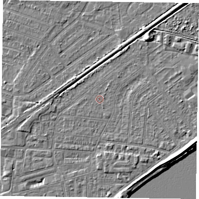 Shaded relief map of the ground around DN145HN, computed from Environment Agency LiDAR. The ground here sits at about 3 m above sea level and falls 7 m across the surrounding 800 m. Surface water reaching this point runs off ground lying to the west-south-west, 0.6 m higher.