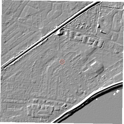 Shaded relief map of the ground around DN145HQ, computed from Environment Agency LiDAR. The ground here sits at about 3 m above sea level and falls 7 m across the surrounding 800 m. Surface water reaching this point runs off ground lying to the south-south-west, 0.5 m higher.