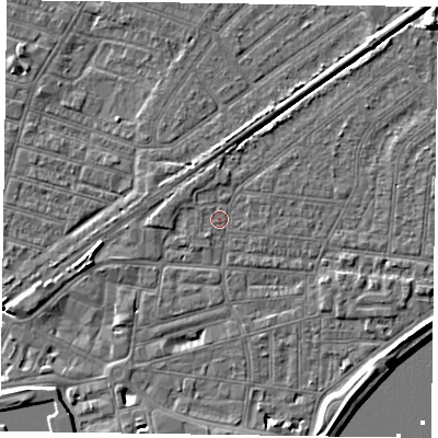 Shaded relief map of the ground around DN145HU, computed from Environment Agency LiDAR. The ground here sits at about 3 m above sea level and falls 7 m across the surrounding 800 m. Surface water reaching this point runs off ground lying to the west-north-west, 1.1 m higher.