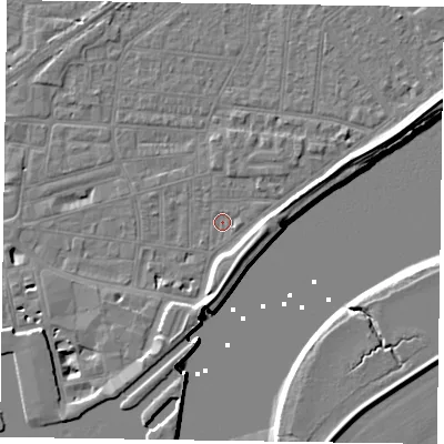 Shaded relief map of the ground around DN145JA, computed from Environment Agency LiDAR. The ground here sits at about 3 m above sea level and falls 7 m across the surrounding 800 m. Surface water reaching this point runs off ground lying to the south-south-east, 4.6 m higher.