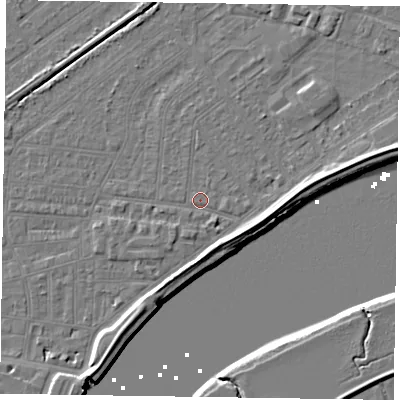 Shaded relief map of the ground around DN145JG, computed from Environment Agency LiDAR. The ground here sits at about 3 m above sea level and falls 7 m across the surrounding 800 m. Surface water reaching this point runs off ground lying to the south-south-west, 4.8 m higher.