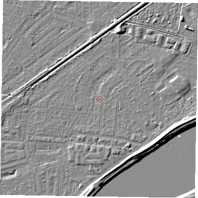Shaded relief map of the ground around DN145JH, computed from Environment Agency LiDAR. The ground here sits at about 3 m above sea level and falls 7 m across the surrounding 800 m. Surface water reaching this point runs off ground lying to the south, 4.4 m higher.