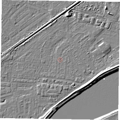 Shaded relief map of the ground around DN145JJ, computed from Environment Agency LiDAR. The ground here sits at about 3 m above sea level and falls 7 m across the surrounding 800 m. The ground contributing surface water to this point lies to the south.