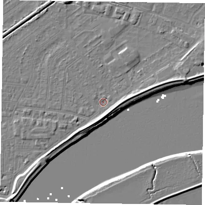 Shaded relief map of the ground around DN145JN, computed from Environment Agency LiDAR. The ground here sits at about 3 m above sea level and falls 7 m across the surrounding 800 m. Surface water reaching this point runs off ground lying to the south, 3.7 m higher.