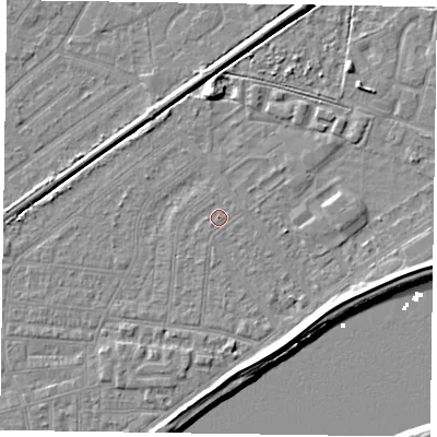 Shaded relief map of the ground around DN145JP, computed from Environment Agency LiDAR. The ground here sits at about 3 m above sea level and falls 7 m across the surrounding 800 m. Surface water reaching this point runs off ground lying to the south-south-east, 3.7 m higher.