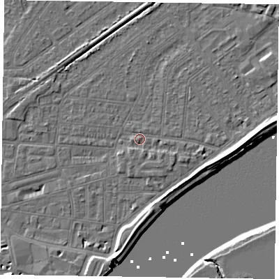 Shaded relief map of the ground around DN145JQ, computed from Environment Agency LiDAR. The ground here sits at about 3 m above sea level and falls 7 m across the surrounding 800 m. Surface water reaching this point runs off ground lying to the south-south-east, 1.5 m higher.