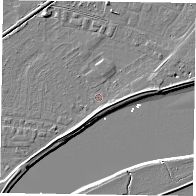Shaded relief map of the ground around DN145JR, computed from Environment Agency LiDAR. The ground here sits at about 3 m above sea level and falls 7 m across the surrounding 800 m. Surface water reaching this point runs off ground lying to the south-east, 3.4 m higher.