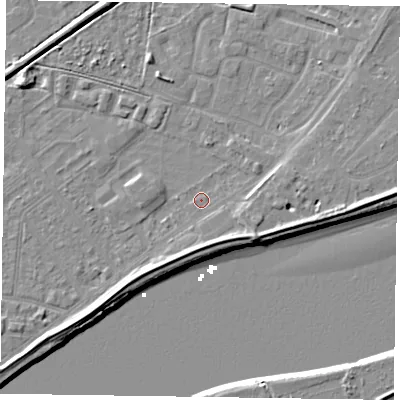 Shaded relief map of the ground around DN145JT, computed from Environment Agency LiDAR. The ground here sits at about 3 m above sea level and falls 7 m across the surrounding 800 m. Surface water reaching this point runs off ground lying to the east-south-east, 0.6 m higher.