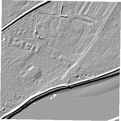 Shaded relief map of the ground around DN145JU, computed from Environment Agency LiDAR. The ground here sits at about 3 m above sea level and falls 7 m across the surrounding 800 m. Surface water reaching this point runs off ground lying to the east-south-east, 1.3 m higher.