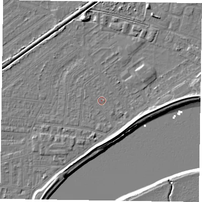 Shaded relief map of the ground around DN145JW, computed from Environment Agency LiDAR. The ground here sits at about 3 m above sea level and falls 7 m across the surrounding 800 m. Surface water reaching this point runs off ground lying to the south-south-east, 3.7 m higher.