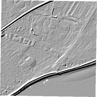 Shaded relief map of the ground around DN145JX, computed from Environment Agency LiDAR. The ground here sits at about 3 m above sea level and falls 7 m across the surrounding 800 m. Surface water reaching this point runs off ground lying to the south-east, 1.5 m higher.