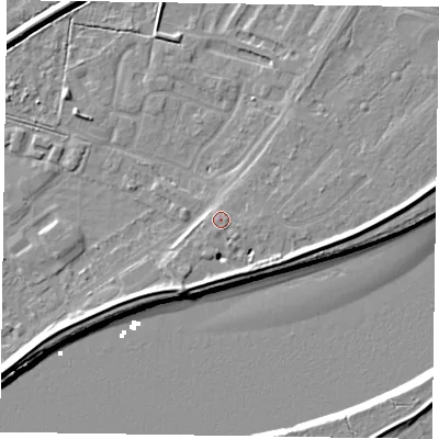 Shaded relief map of the ground around DN145JY, computed from Environment Agency LiDAR. The ground here sits at about 5 m above sea level and falls 7 m across the surrounding 800 m. Surface water reaching this point runs off ground lying to the south-south-east, 0.8 m higher.