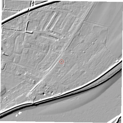 Shaded relief map of the ground around DN145JZ, computed from Environment Agency LiDAR. The ground here sits at about 4 m above sea level and falls 7 m across the surrounding 800 m. Surface water reaching this point runs off ground lying to the north-east, 0.7 m higher.