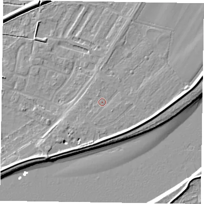 Shaded relief map of the ground around DN145LQ, computed from Environment Agency LiDAR. The ground here sits at about 4 m above sea level and falls 7 m across the surrounding 800 m. Surface water reaching this point runs off ground lying to the south-east, 0.7 m higher.