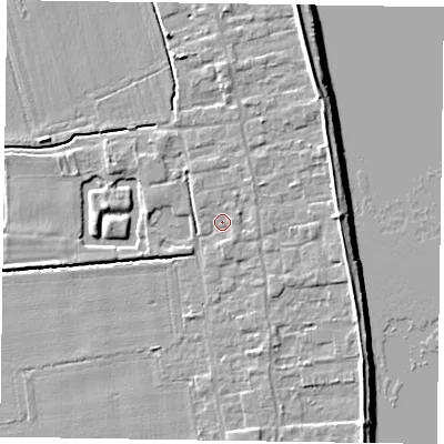 Shaded relief map of the ground around DN145NA, computed from Environment Agency LiDAR. The ground here sits at about 4 m above sea level and falls 7 m across the surrounding 800 m. Surface water reaching this point runs off ground lying to the north-east, 0.9 m higher.
